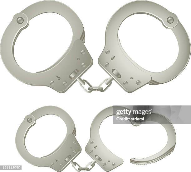 two pairs of illustrated handcuffs - cuff stock illustrations