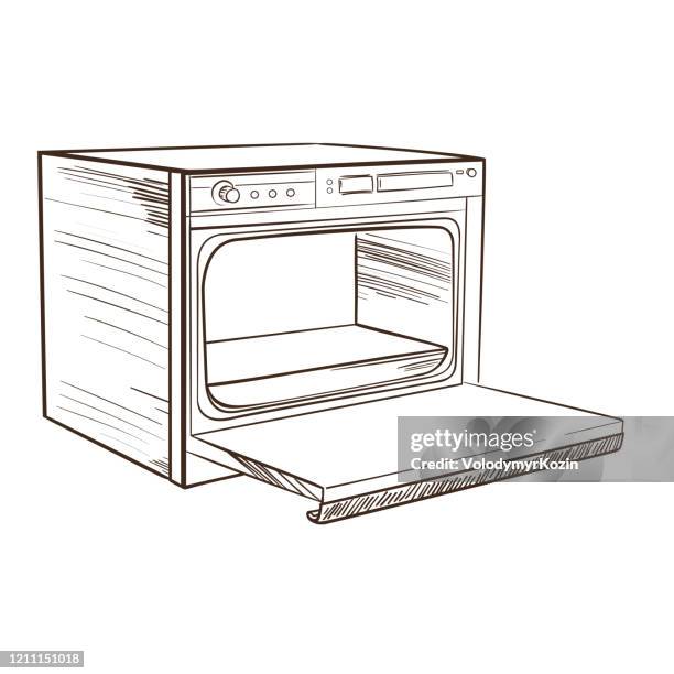 retro home cooker in monochrome sketch style - oven stock illustrations