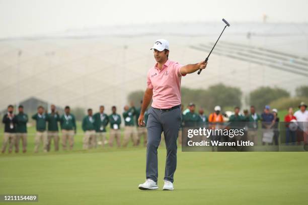 Jorge Campillo of Spain celebrates the winning birdie putt during the 5th play off hole against David Drysdale of Scotland during Day 4 of the...