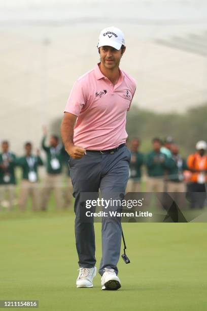 Jorge Campillo of Spain celebrates the winning birdie putt during the 5th play off hole against David Drysdale of Scotland during Day 4 of the...