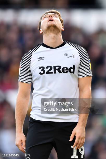 Chris Martin of Derby County looks dejected during the Sky Bet Championship match between Derby County and Blackburn Rovers at Pride Park Stadium on...