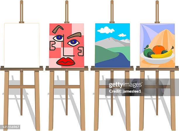 stockillustraties, clipart, cartoons en iconen met four easels - art museum