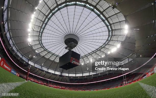 General view of the stadium at BC Place on March 08, 2020 in Vancouver, Canada. Created with fisheye lens. Test image.