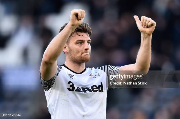 Chris Martin of Derby County celebrates after winning the Sky Bet Championship match between Derby County and Blackburn Rovers at Pride Park Stadium...