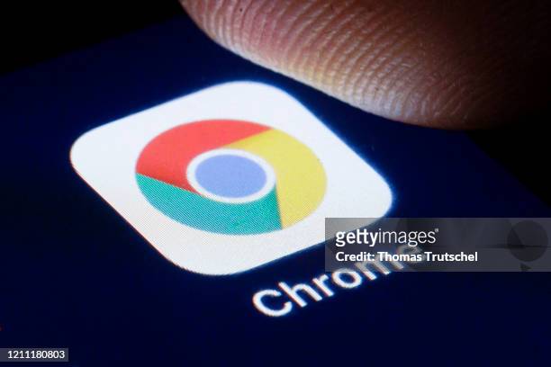 The logo of the webbrowser Google Chrome is shown on the display of a smartphone on April 22, 2020 in Berlin, Germany.