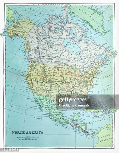 old map of north america published 1894. antique illustration, popular encyclopedia published 1894. copyright has expired on this artwork - america continent map stock pictures, royalty-free photos & images