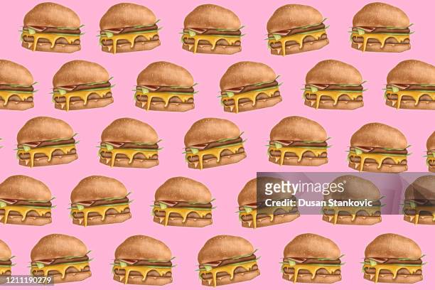 amerikanische hamburger muster stock illustration - sesam stock-grafiken, -clipart, -cartoons und -symbole