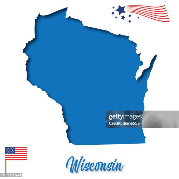 usa paper-cut state map: wisconsin - file wisconsin pole of inaccessibility.png stock illustrations