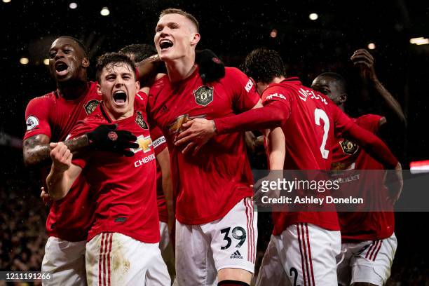 Scott McTominay of Manchester United celebrates scoring their second goal during the Premier League match between Manchester United and Manchester...