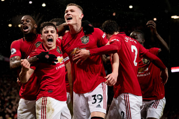 Scott McTominay of Manchester United celebrates scoring their second goal during the Premier League match between Manchester United and Manchester...