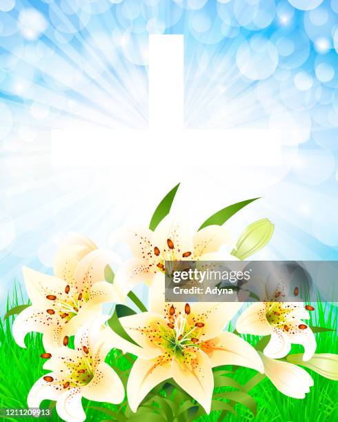 osterlilie und kreuz - easter lily stock-grafiken, -clipart, -cartoons und -symbole