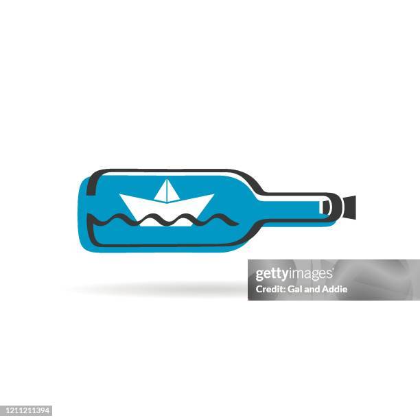paper boat in a bottle - boat logo stock illustrations