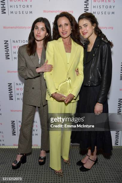 Rainey Qualley, honoree Andie MacDowell and Margaret Qualley attend the National Women's History Museum's 8th Annual Women Making History Awardsat...