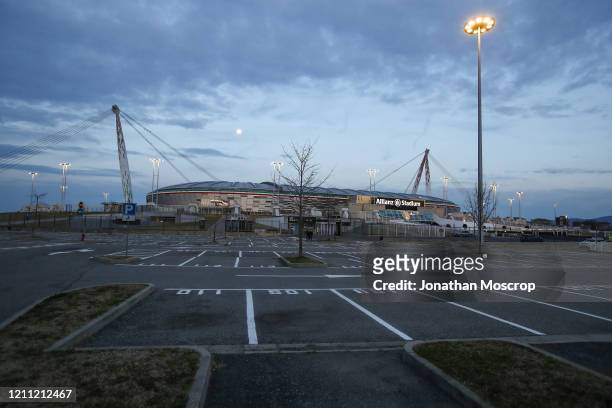 General view of the deserted car park area before the Serie A match between Juventus and FC Internazionale at Allianz Stadium on March 08, 2020 in...