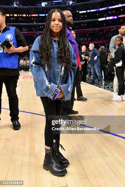 Blue Ivy Carter attends a basketball game between the Los Angeles Clippers and the Los Angeles Lakers at Staples Center on March 08, 2020 in Los...