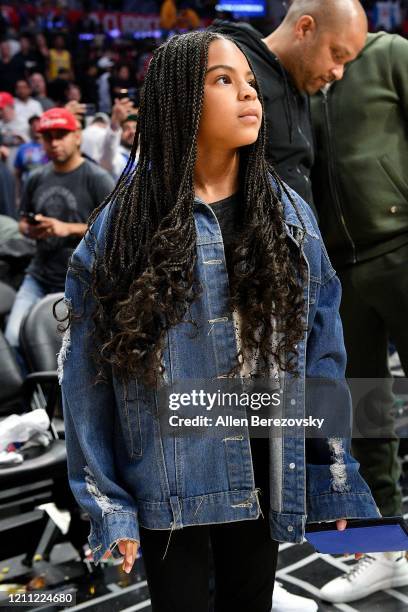 Blue Ivy Carter attends a basketball game between the Los Angeles Clippers and the Los Angeles Lakers at Staples Center on March 08, 2020 in Los...