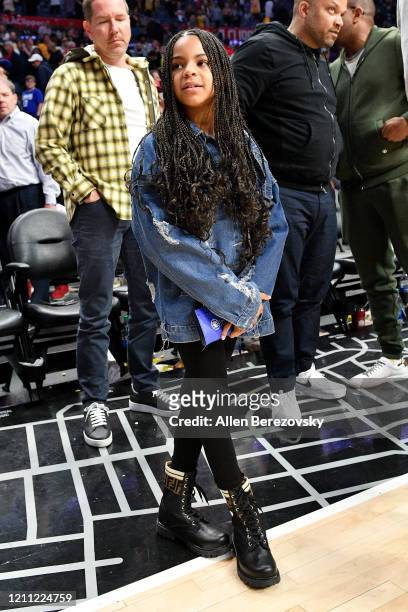 Blue Ivy Carter attends a basketball game between the Los Angeles Clippers and the Los Angeles Lakers at Staples Center on March 08, 2020 in Los...
