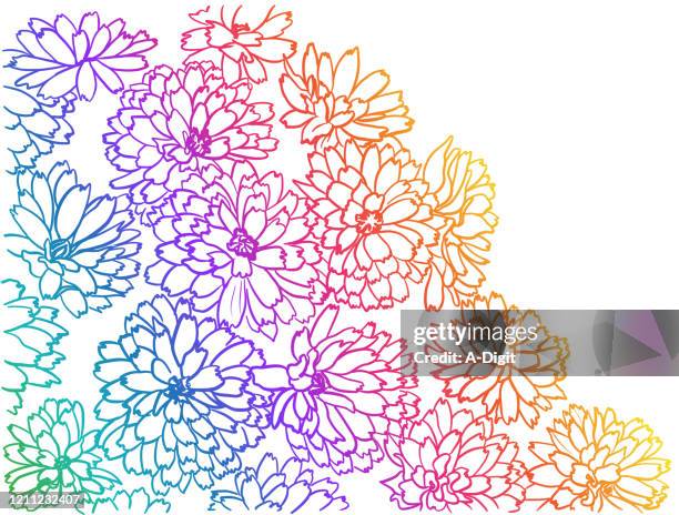 stockillustraties, clipart, cartoons en iconen met bloembed close-up rainbow - meeldraad