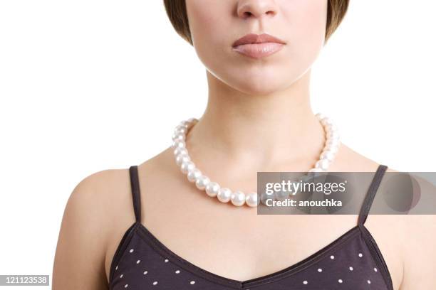beautiful woman with necklace - pearl necklace stock pictures, royalty-free photos & images