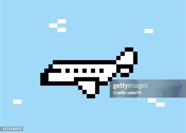 stockillustraties, clipart, cartoons en iconen met het vliegtuig van de pixel - in pixels omgezet
