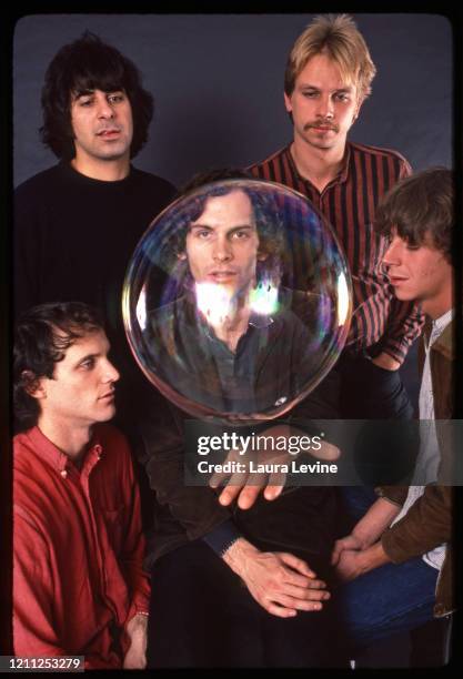 Paisley Underground rock group Rain parade Matt Piucci, Eddie Kalwa, Will Glenn, David Roback and Steven Roback pose for a portrait in 1983 in New...