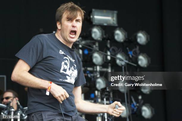 Mark Greenway of Napalm Death performs on stage during Bloodstock Open Air Festival at Catton Hall on August 14, 2011 in Derby, United Kingdom.