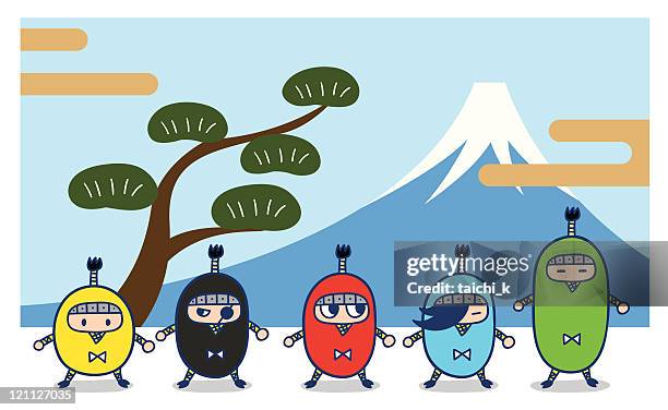 five ninja - top knot stock illustrations