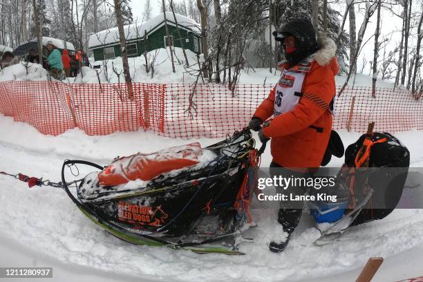 Aaron Peck drives his team during the restart of the 2020 Iditarod Sled Dog Race at Willow Lake on March 8, 2020 in Willow, Alaska.