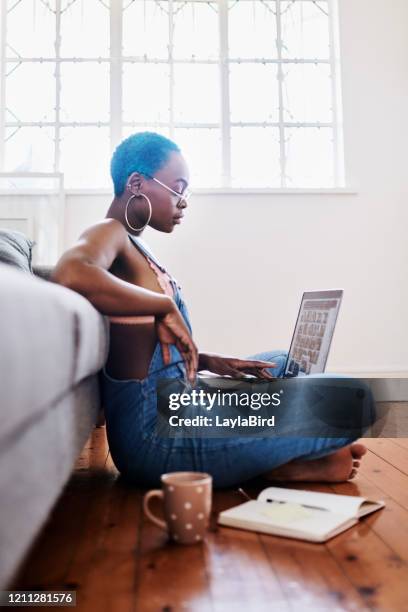 staying busy as a blogger - blue hair stock pictures, royalty-free photos & images