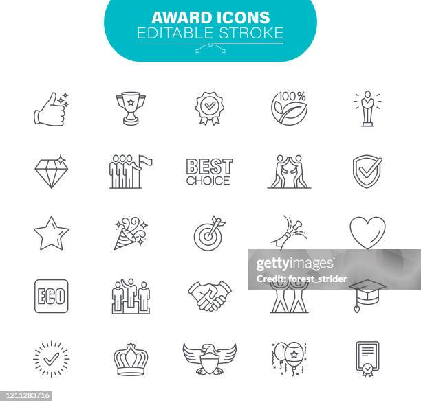 awards line icons. editable stroke. - award plaque stock illustrations