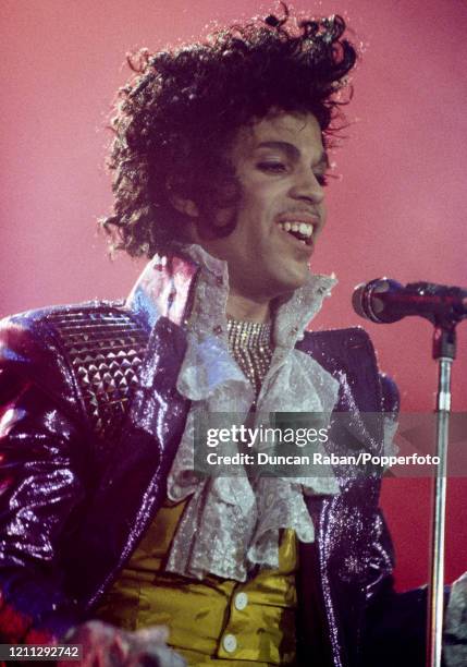 Prince performing during his Purple Rain Tour in the United States, circa 1985.