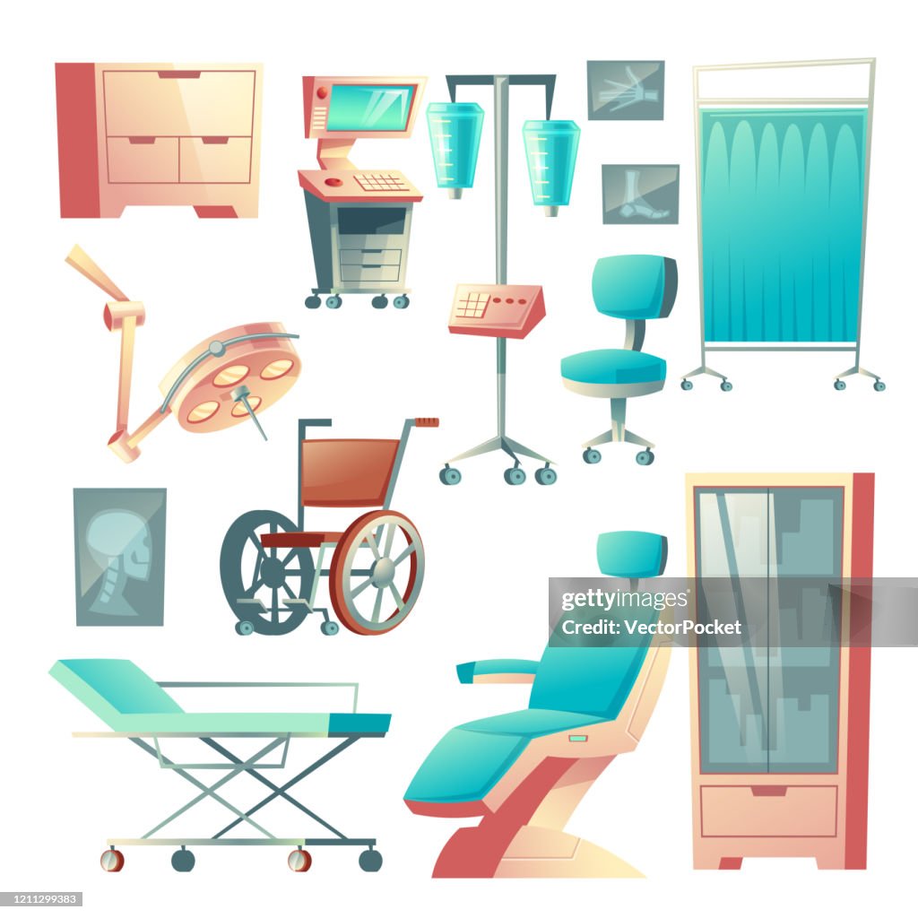 Hospital Instruments Animation Vector Medical Surgery Set Cartoon Hospital Equipment High-Res Vector ...
