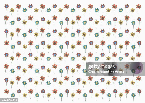drawing multi colored flowers on white background - spring mix stock illustrations