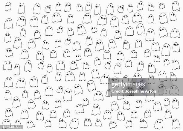 drawing of small ghosts on white background - ghost stock-grafiken, -clipart, -cartoons und -symbole