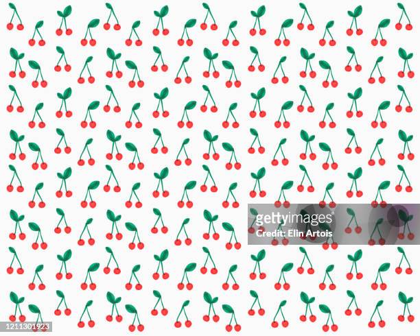 stockillustraties, clipart, cartoons en iconen met illustration of red cherries on stems on white background - kers