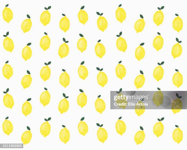 illustration of yellow lemons on white background - lemon pattern stock-grafiken, -clipart, -cartoons und -symbole