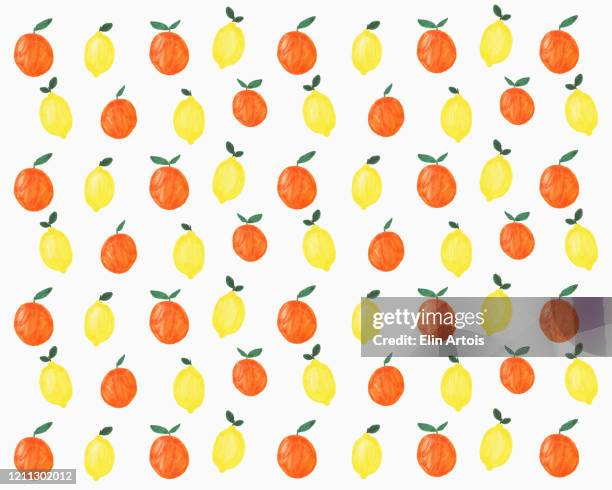 ilustrações de stock, clip art, desenhos animados e ícones de illustration of lemons and oranges on white background - orange