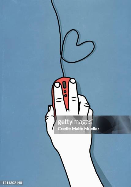 online dating with computer mouse and heart shape - technology stock illustrations