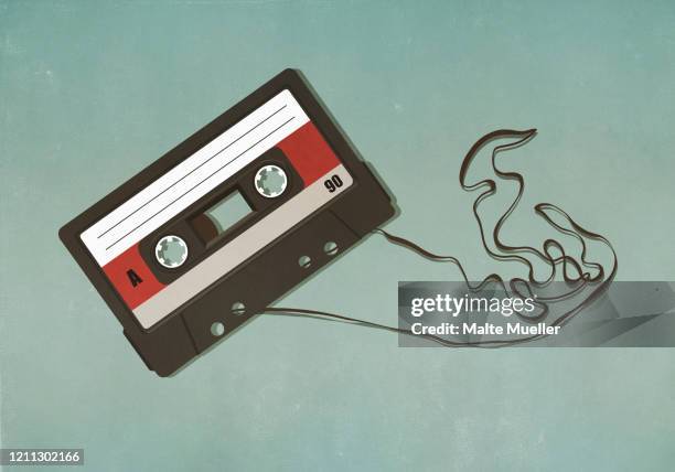 bildbanksillustrationer, clip art samt tecknat material och ikoner med pulled cassette tape - audio cassette