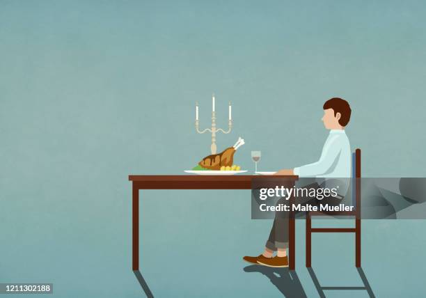 man enjoying candlelight dinner alone at table - candlelight dinner stock illustrations