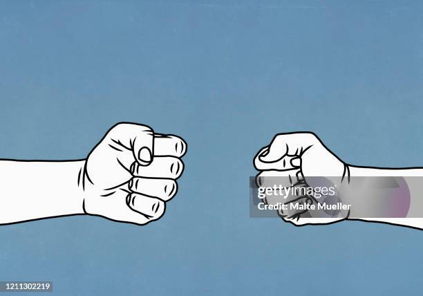 confrontational hands forming fists - konfrontation stock-grafiken, -clipart, -cartoons und -symbole
