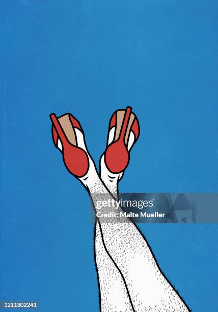 man with hair legs wearing red high heels - hairy legs stock illustrations