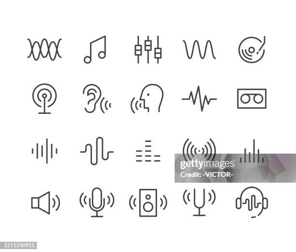 ilustraciones, imágenes clip art, dibujos animados e iconos de stock de iconos de sonido - serie de líneas clásicas - noise