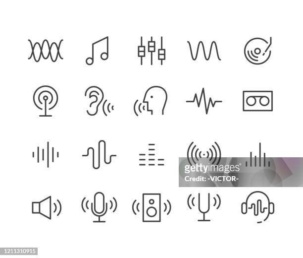 illustrazioni stock, clip art, cartoni animati e icone di tendenza di icone del suono - serie linea classica - microfono