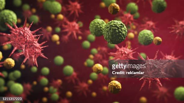 coronavirus dispersos en 3d. - infectious disease fotografías e imágenes de stock