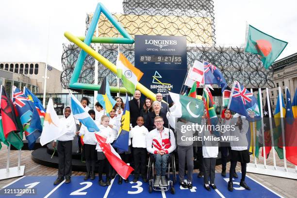 Athletics athlete Sarah McDonald of Team England, David Grevemberg, Chief Executive of the Commonwealth Games Federation, Matthieu Baumgartner, Vice...