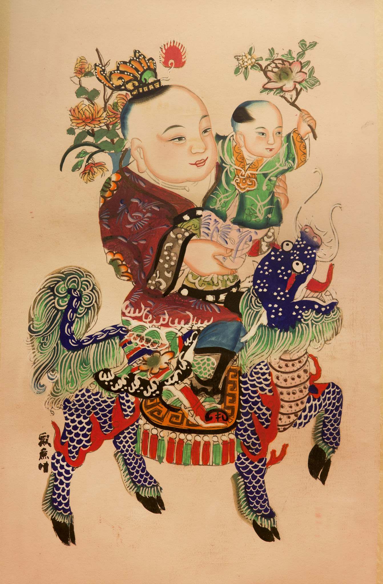 Chinese traditional auspicious paintings-A boy on a Kylin Chinese traditional auspicious paintings-A boy on a Kylin