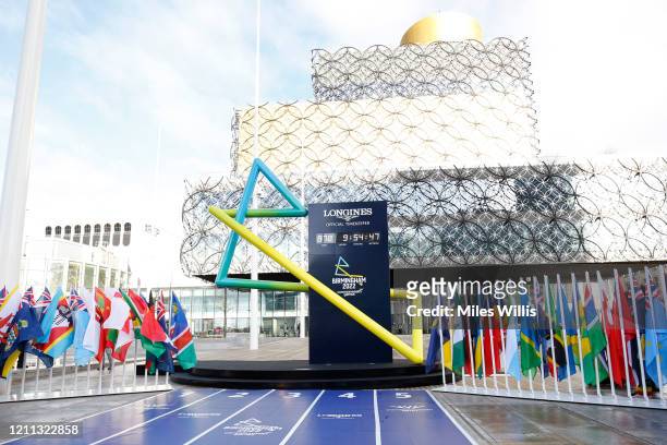 General view outside the Birmingham Library where the Birmingham 2022 countdown clock is displayed during the launch of the Birmingham 2022...