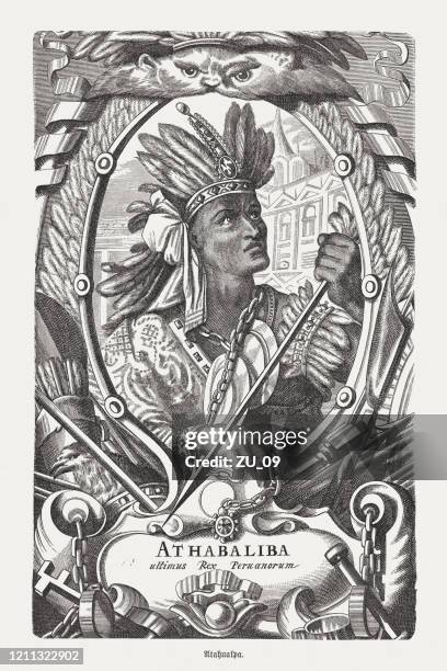 atahualpa (um 1500-1533), letzter herrscher des inkareiches, veröffentlicht 1888 - inca stock-grafiken, -clipart, -cartoons und -symbole