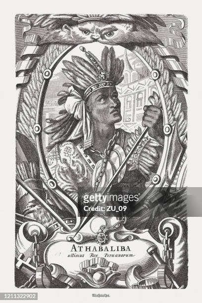 ilustraciones, imágenes clip art, dibujos animados e iconos de stock de atahualpa (c.1500-1533), último gobernante del imperio inca, publicó en 1888 - inca empire